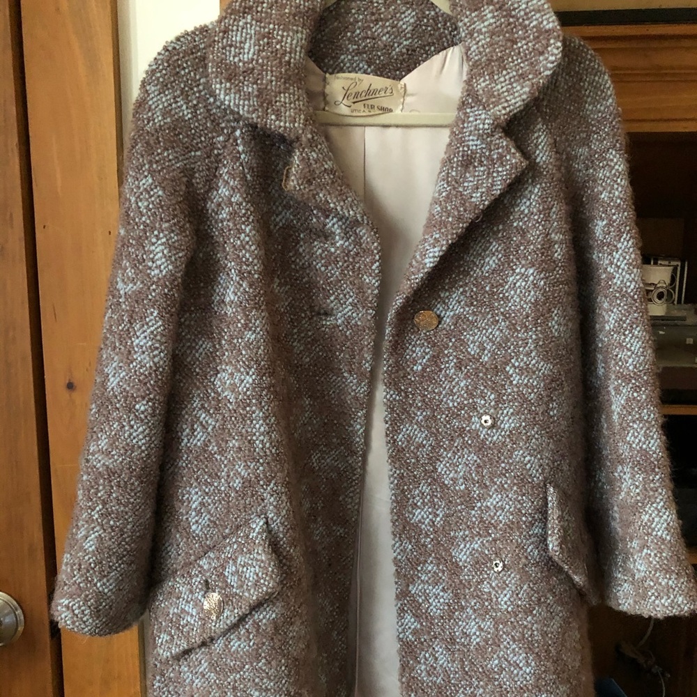 Vintage Fancy Blue and Brown Woven Fur Coat